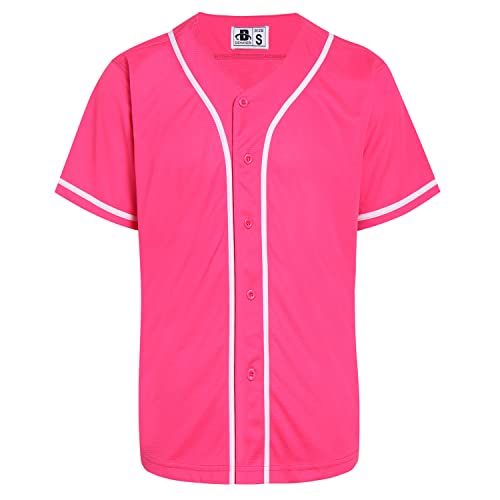 DEHANER Baseball-Trikots für Männer und Frauen Erwachsene Hip Hop Hipster Button Down Shirts Sportuniformen Outfits, Jersey, Weiß gestreift, Hot Pink, XX-Large von D DEHANER