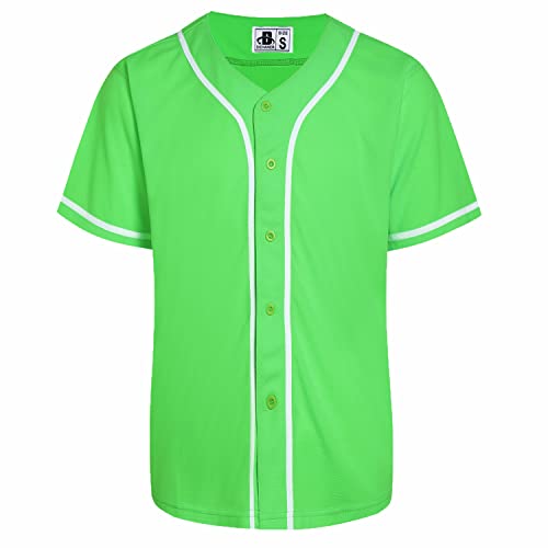 DEHANER Baseball-Trikots für Männer und Frauen Erwachsene Hip Hop Hipster Button Down Shirts Sportuniformen Outfits, Jersey mit weißen Streifen, Limettengrün, XX-Large von D DEHANER