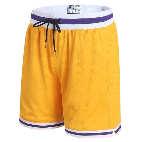 DEHANER Herren-Basketball-Shorts mit Reißverschlusstaschen für Workout, Fitnessstudio, Sport, mit atmungsaktivem Netzgewebe, Gelbe Shorts, XL von D DEHANER