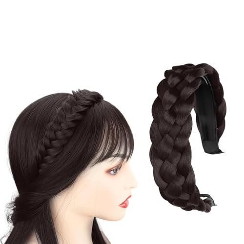 D-DIVINE Stirnband Kunsthaar Geflochten Stirnband Zopf Geflochten mit Zähnen Haarband Zubehör für Frauen Stirnbänder Synthetische Haarteile Haarband Haarreifen Haarschmuck (Braun) von D-DIVINE