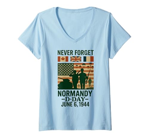 Damen D-Day 81. Jahrestag US Fallschirmjäger Gedenken Tribute T-Shirt mit V-Ausschnitt von D-Day 81st Anniversary Normandy Remembrance Tees