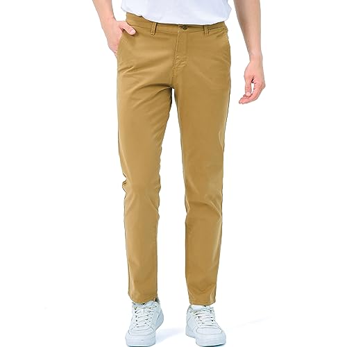 D'MARO Herren Chino-Hose - Organic Cotton- Slim-Fit - Komfort mit Stretch - Bio-Baumwolle - Camel (BEIGE) 40W / 32L von D'MARO