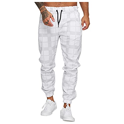 D-Rings Herren Herbst und Winter Casual Lose Gestreifte Kordelzug Sport Jogginghose Jogginghose für Herren Farbverlauf Sweathose Lange Sport Hose Weich Jogger Trainingshose, Weiß, M von HizoeChu