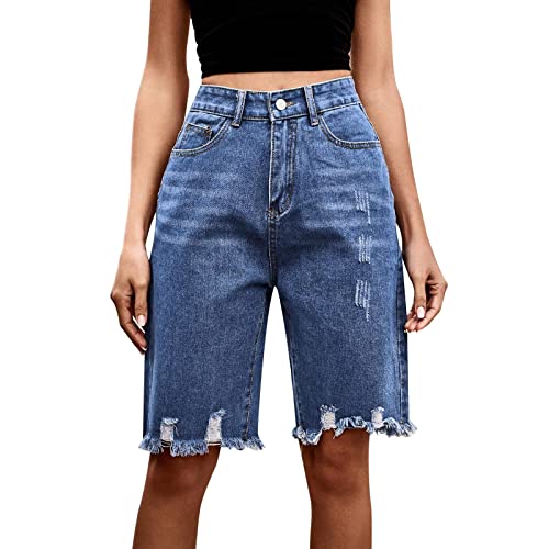 D-Rings Kurze Hose Damen Sommer Knielang Jeans Shorts Zerrissen Boyfriend Bermuda Shorts Jeanshose Kurz Stretch Damen-Shorts Strandshorts Hotpants Casual Frau Jeansshorts Große Größen von D-Rings