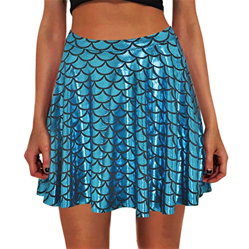 Fischschuppen Rock Damen Röcke Meerjungfrau Glitzer Plissierter Skaterrock Minirock Party Outfit Hohe Taille Tanzkleid Ausgestellter Plissierter Casual Rock Festival Karneval Kostüm Tutu Mini Skirt von D-Rings