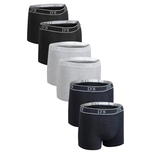 D'S DAMAT Boxershorts Herren (2-3-4-6) MultiPack, Unterhosen Männer Bequeme Baumwolle, Atmungsaktive Unterwäsche Herren Multipack, Weiche Gummiband Retroshorts, Grau | xxl - 6 -Pack, Schwarz/Blau/Grau von D'S DAMAT