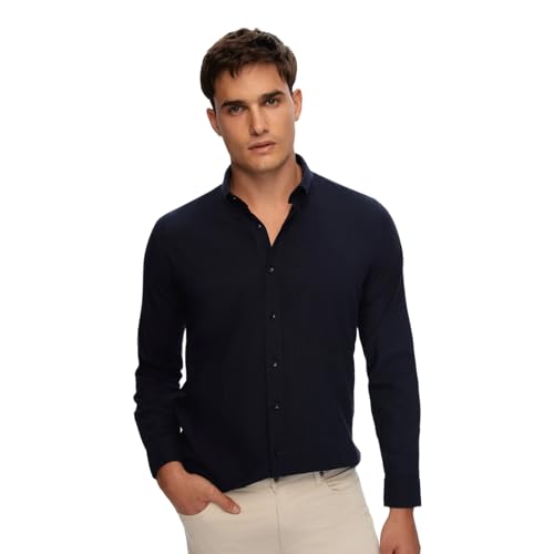 D'S DAMAT Leinenoptik Hemd Herren Langarm Slim Fit, 100% Baumwolle Atmungsaktiv Freizeithemd Herren, Leichte Kleidung Herren, Schickes Männer Hemd, Sommer Shirt, 6 Farboptionen, S M L XL | Khaki - XL von D'S DAMAT