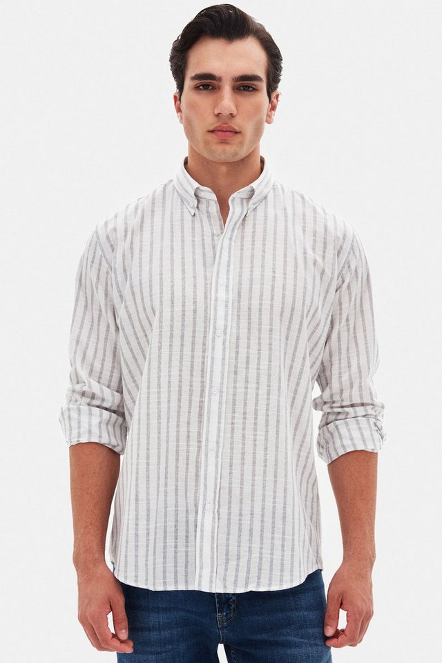 D'S DAMAT Streifenhemd Ds Damat SlimFit Streifenhemd mit Knopfleiste und Kragen, 100 % Baumwo von D'S DAMAT