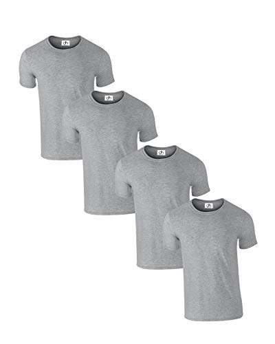 T-Shirt mit Rundhalsausschnitt, einfarbig, normale Passform, kurzärmelig, 100 % Baumwolle, 180 g/m², 4 Stück Gr. 3XL, grau von D&H CLOTHING UK