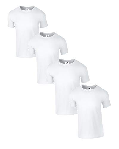 T-Shirt mit Rundhalsausschnitt, einfarbig, normale Passform, kurzärmelig, 100 % Baumwolle, 180 g/m², 4 Stück Gr. L, weiß von D&H CLOTHING UK