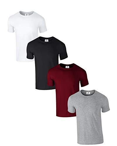 T-Shirt mit Rundhalsausschnitt, einfarbig, normale Passform, kurzärmelig, 100 % Baumwolle, 180 g/m², 4 Stück Gr. S, multi von D&H CLOTHING UK