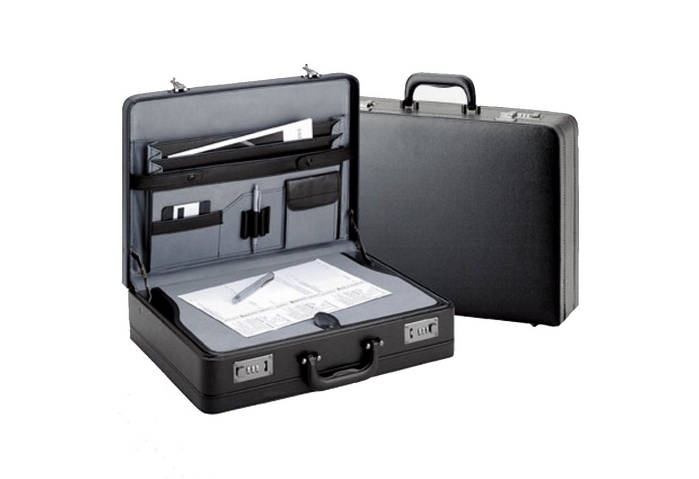 D&N Aktenkoffer extra breit - mit Schreibplatte - 46x33x12/14cm - Dehnfalte - shwarz von D&N