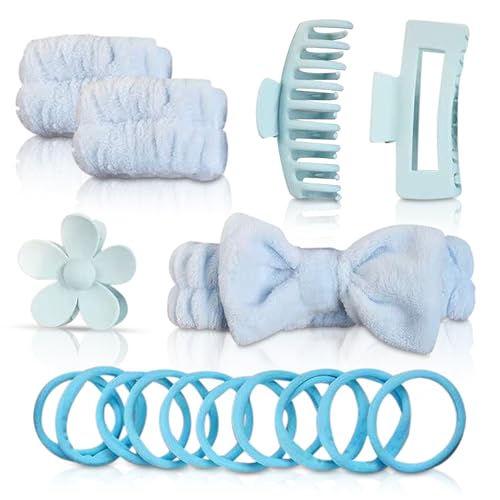 D&S Global 16 Stück/Set Spa-Waschband, flauschiges Armband, Schleife, Stirnbänder, Blume, Haarklammer, Damen-Haar-Zubehör-Set, Hellblau D&S Global 16 Stück/Set Spa-Waschband, flauschiges Armband, Schleife, Stirnbänder, Blume, Haarklammer, Damen-Haar-Zubehör-Set, Hellblau von D&S Global