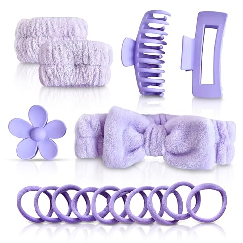 D&S Global 16 Stück/Set Spa-Waschband, flauschiges Armband, Schleife, Stirnbänder, Blume, Haarklammer, Damen-Haar-Zubehör-Set, Violett D&S Global 16 Stück/Set Spa-Waschband, flauschiges Armband, Schleife, Stirnbänder, Blume, Haarklammer, Damen-Haar-Zubehör-Set, Violett von D&S Global