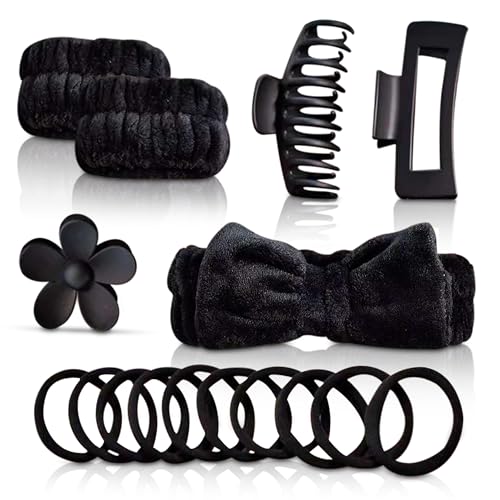 D&S Global 16 Stück/Set Spa-Waschband, flauschiges Armband, Schleife, Stirnbänder, Blume, Haarklammer, Damen-Haarschmuck-Set, Schwarz D&S Global 16 Stück/Set Spa-Waschband, flauschiges Armband, Schleife, Stirnbänder, Blume, Haarklammer, Damen-Haarschmuck-Set, Schwarz von D&S Global