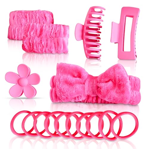 D&S Global 16 Stück/Set Spa-Waschband, flauschiges Armband, Schleife, Stirnbänder, Blume, Haarklammer, Haar-Zubehör-Set, Hot Pink D&S Global 16 Stück/Set Spa-Waschband, flauschiges Armband, Schleife, Stirnbänder, Blume, Haarklammer, Haar-Zubehör-Set, Hot Pink von D&S Global