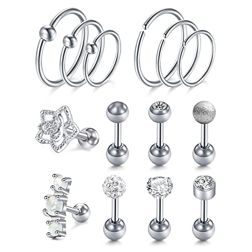 D.Bella 14 STK Piercing Ohr Set Ohrringe Creolen Damen 16G Chirurgenstahl Helix Conch Piercings Ring CZ Tragus Stecker Ohrknorpel Piercing Schmuck von D.Bella