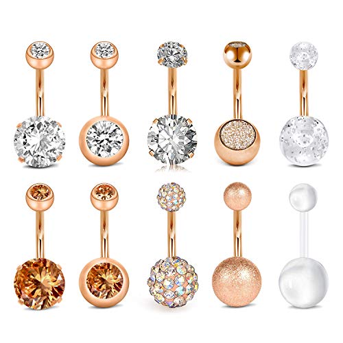 D.Bella 14G CZ Inlaid Bauchnabelpiercing Chirurgenstahl Damen Umkehren Klar CZ Nabel Piercing Bauchnabel 10MM Banane Barbell Piercing von D.Bella