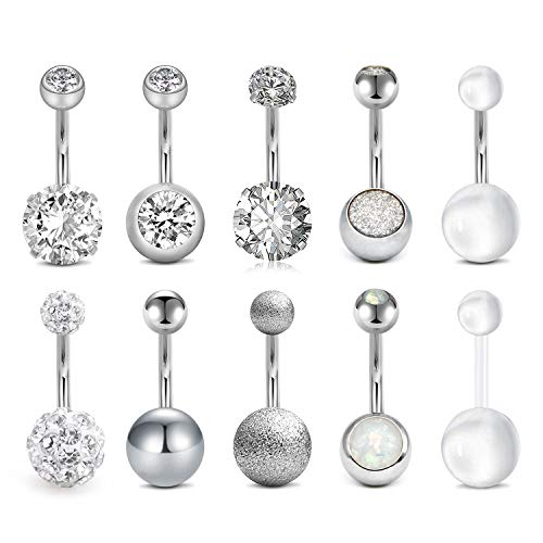D.Bella 14G CZ Inlaid Bauchnabelpiercing Chirurgenstahl Damen Umkehren Klar CZ Nabel Piercing Bauchnabel 10MM Banane Barbell Piercing von D.Bella
