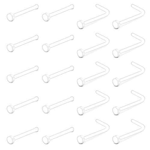 D.Bella 18G 20G Klar Nasenstecker Acryl L Form Nasenringe Retainer Bioflex Knochen Pin Gerade Nasenstecker Retainer Flexible Nasenpiercing Retainer Flat Top für Männer Frauen Kunststoff, Kunststoff von D.Bella