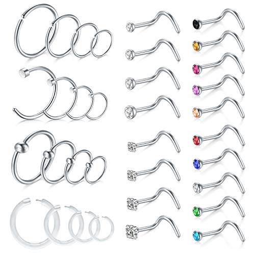 D.Bella 18G Nasenring Nasenpiercing Chirurgenstahl Spirale Nasenstecker Nase Hoop Ring Klare Nase Retainers für Frauen Männer von D.Bella