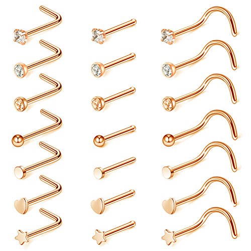 D.Bella 20g Nasenstecker Chirurgenstahl Nasenpiercing Nase Stecker CZ Nasenstecker für Frauen Männer Piercing Schmuck Silber und Rosegold Farbe von D.Bella