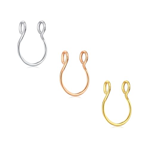 D.Bella 3Pcs Fake Nose Rings 20G 8mm Chirurgenstahl Faux Lip Septum Nose Rings Hoop Set Clip On Piercing Körperschmuck für Frauen Männer von D.Bella