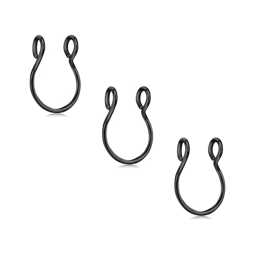 D.Bella 3Pcs Fake Nose Rings 20G 8mm Chirurgenstahl Schwarz Faux Lip Septum Nase Ringe Hoop Set Clip auf Piercing Körperschmuck für Frauen Männer von D.Bella