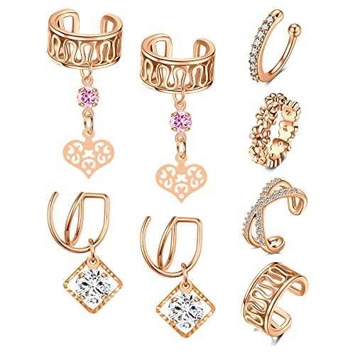 D.Bella 8 Stk Ohrklemme mit Anhänger Ear Cuff Ohr Manschette Fake Ohrpiercings Ohr Helix Ohrclips Nicht Piercing Clip Silber Ohrstulpe Ohrringe von D.Bella