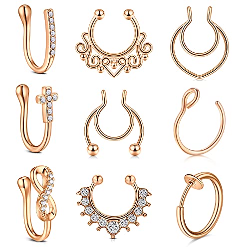 D.Bella 9Stk Fake Septum Non-Pierced Clip Nasenpiercing Nasenring Hoop Septum Fakepiercing Faux Hoop Non Piercing Schmuck Damen Männer von D.Bella