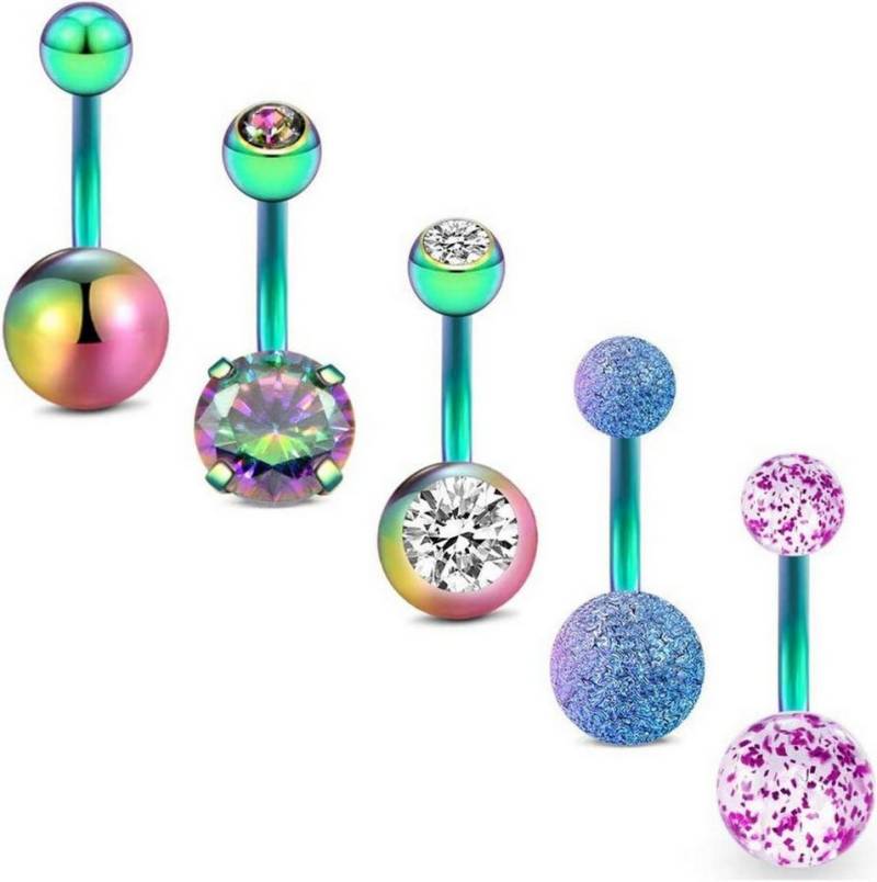 D.Bella Bauchnabelpiercing-Set Bauchnabelpiercing mit CZ Barbell Set 14G Silber Rosegold 5 Stück von D.Bella