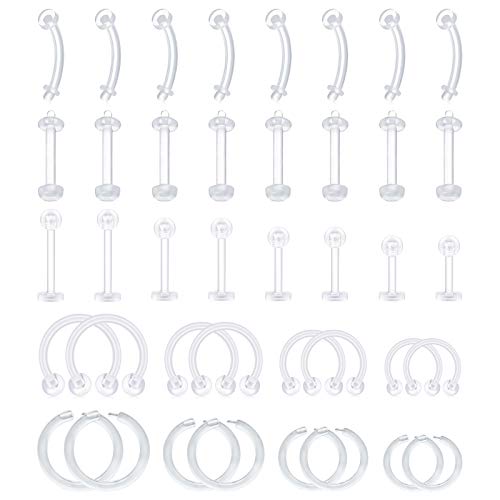 D.Bella Klar Piercing Retainer Lippenpiercing Cartilage Helix Tragus Ohrstecker Bioflex Flexibel Hufeisen Septum Nasenring Nasenstecker Plastik Piercings Kit für Frauen Männer von D.Bella