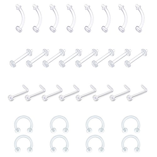 D.Bella Klar Piercing Retainer Lippenpiercing Cartilage Helix Tragus Ohrstecker Bioflex Flexibel Hufeisen Septum Nasenring Nasenstecker Plastik Piercings Kit für Frauen Männer von D.Bella