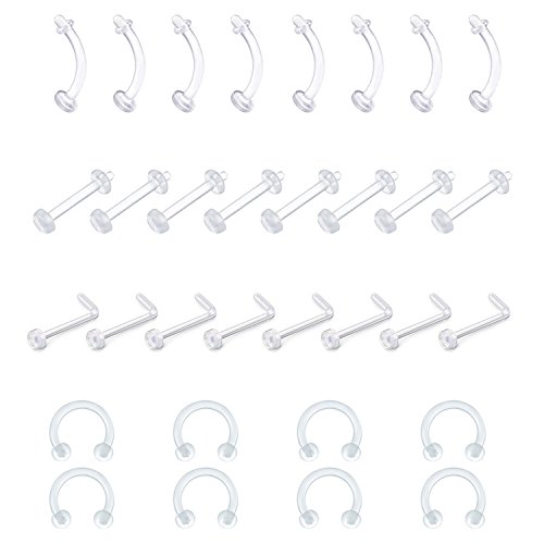 D.Bella Klar Piercing Retainer Lippenpiercing Cartilage Helix Tragus Ohrstecker Bioflex Flexibel Hufeisen Septum Nasenring Nasenstecker Plastik Piercings Kit für Frauen Männer von D.Bella