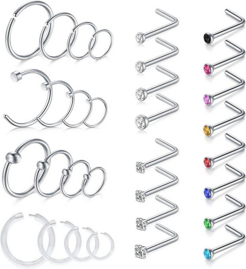 D.Bella Nasenpiercing 18G Nasenring Set Chirurgenstahl 32 Stück Spirale Stecker Hoop Ring von D.Bella