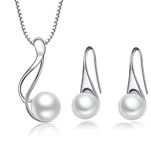 AMIGUO Süßwasserperle Schmuck Halskette Ohrringe Set 925 Sterling Silber Geschenk für Frauen von AMIGUO