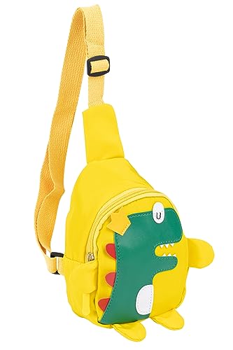 Nette Kinder Sling Bag Kleine Cartoon Dinosaurier Crossbody Umhängetasche Münze Geldbörse Taille Rucksack Nylon für kind 1-5, Gelb Krone Dinosaurier, Einheitsgröße von D.LerBung