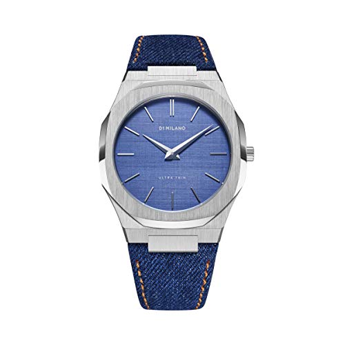 D1 Milano Ultra Thin Armbanduhr mit Canvasband Silberfarben/Blau 40 MM UTDJ01 von D1 Milano