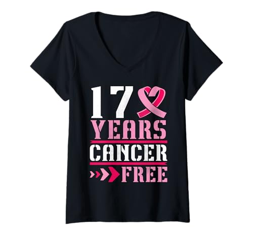 Damen 17 Jahre, Gewinner des „Free Warrior Fighting Survivor“ -Gewinnerin T-Shirt mit V-Ausschnitt Damen 17 Jahre, Gewinner des „Free Warrior Fighting Survivor“ -Gewinnerin T-Shirt mit V-Ausschnitt von D1Shop Breast Cancer Warrior Fighting 17 Years