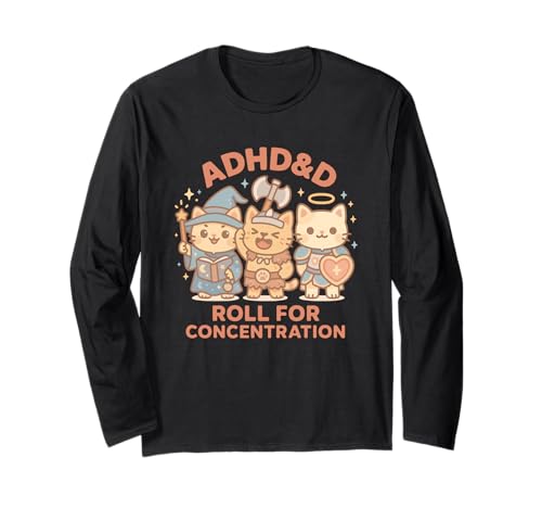 RPG Gamer ADHS & D Roll for Concentration Geek Cat Men Women Langarmshirt von D20 Dice Tabletop Gamer Merch Gifts Store