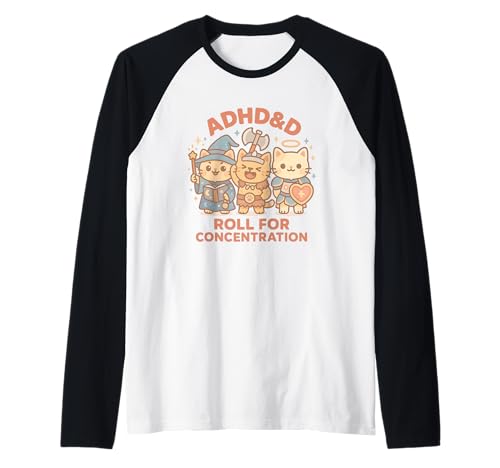 RPG Gamer ADHS & D Roll for Concentration Geek Cat Men Women Raglan von D20 Dice Tabletop Gamer Merch Gifts Store