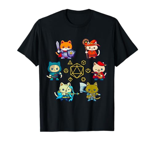 RPG Cat Würfelset Nerdy D20 Gamer Geek Cats Herren Damen Kinder T-Shirt von D20 Dice Tabletop Gamer Store