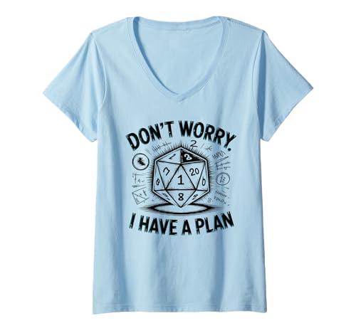 Damen Funny RPG Don’t Worry I Have a Plan T-Shirt mit V-Ausschnitt Damen Funny RPG Don’t Worry I Have a Plan T-Shirt mit V-Ausschnitt von D20 Dice Tabletop Gamer