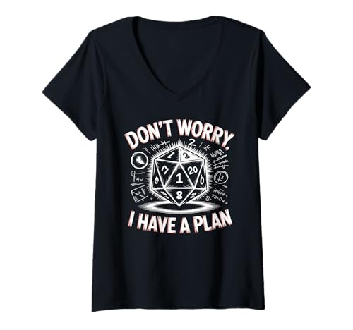 Damen Funny RPG Don’t Worry I Have a Plan T-Shirt mit V-Ausschnitt Damen Funny RPG Don’t Worry I Have a Plan T-Shirt mit V-Ausschnitt von D20 Dice Tabletop Gamer