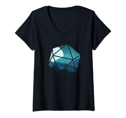 Damen d20 Nachthimmel T-Shirt mit V-Ausschnitt von D20 Night Sky
