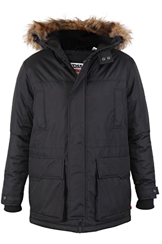 D555 Duke Lovett Herren-Parka-Mantel, groß, groß, King-Size-Design, abnehmbarer Kunstfell-Parka, Schwarz , 8XL Große Größen von D555