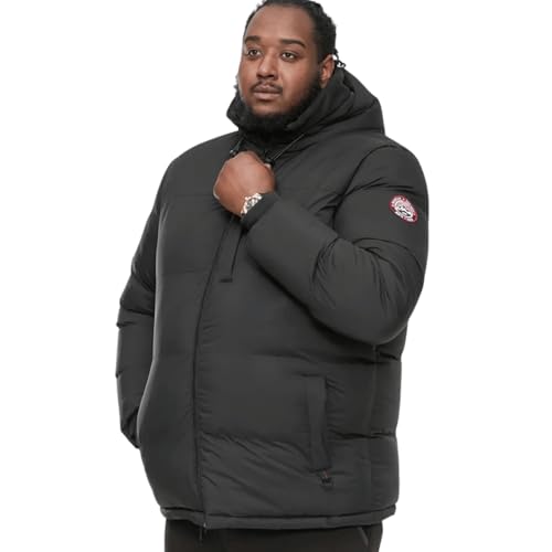 D555 Gesteppte Pufferjacke für Herren mit halbem Microfleece-Futter und Kapuze in Schwarz, Größe 3XL-6XL, Schwarz , 4XL Plus Tall von D555