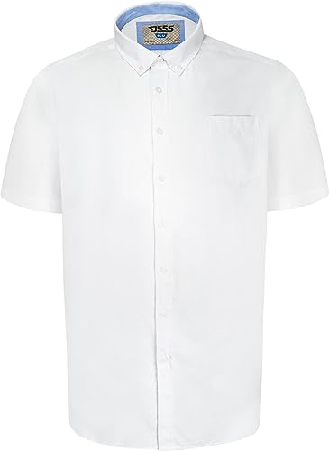 D555 Herren Übergröße James Basic Oxford Kurzarm Shirt in 5 Farben 2XL bis 6XL, weiß, 3XL von D555