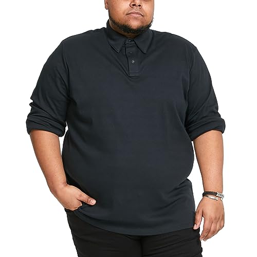 D555 Preston Herren Poloshirt, langärmlig, Button-Down-Kragen, Schwarz, Schwarz , 5XL von D555