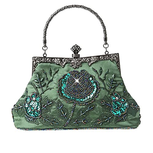 MMYOMI Vintage Floral Perlen Strass Stickerei Kupplung Pailletten Hochzeit Prom Bag Bridal Damen Crossbody Abend Handtasche (Grün) von DA BODAN